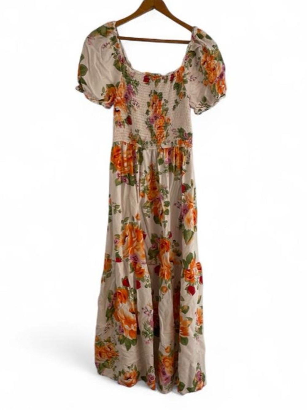 Zesica Women's S Cottagecore Floral Rayon Off Shoulder Midi Dress Orange Pink